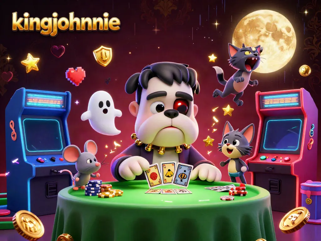 Experience kingjohnnie's thrilling casino action with a vibrant 3D illustration featuring characters and gaming elements.