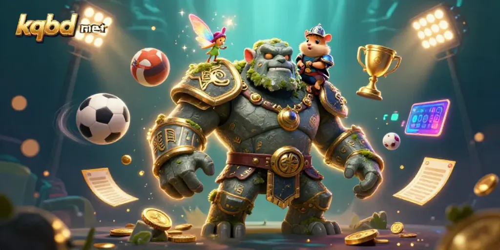 Experience thrilling sports action with kqbd net's stunning illustration of a golem, fairy, and hamster knight.