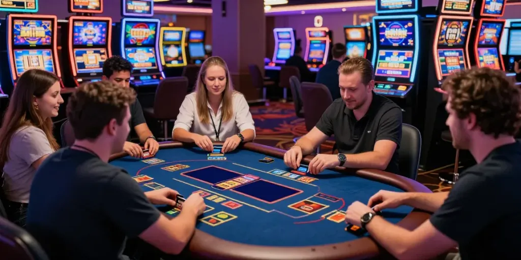 Exciting scene at Mastercard casinos showcasing players engaged in vibrant gaming activities.