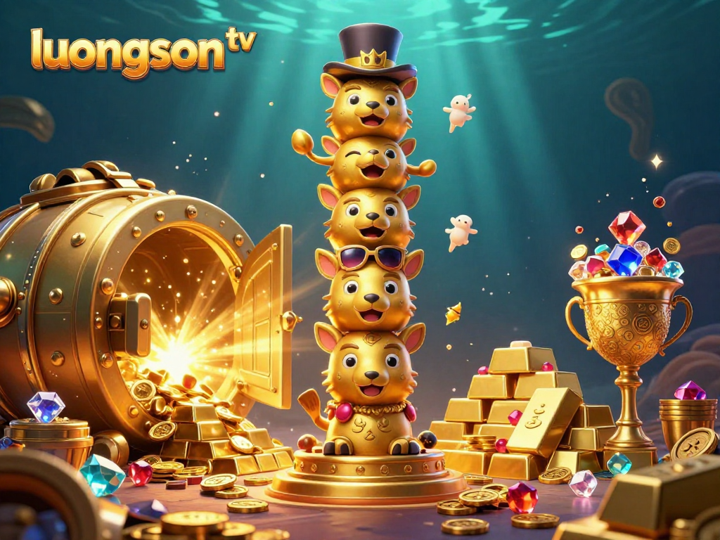 Experience vibrant action with luongson tv in this dynamic gambling-themed illustration, showcasing a lively totem and sparkling treasures.