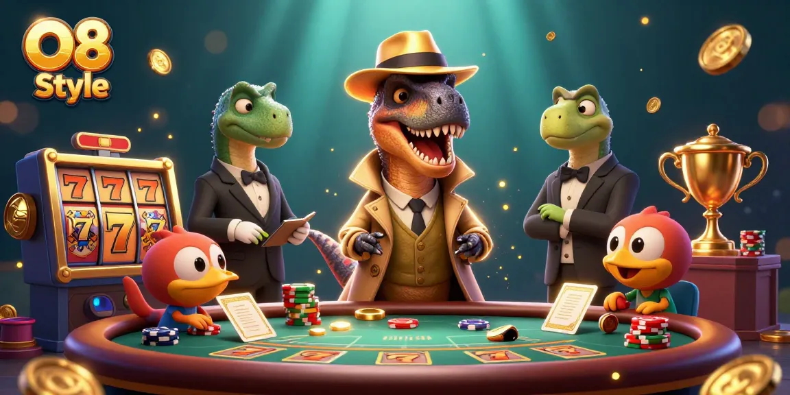 Experience exciting gaming at O8 Style with a velociraptor card counter, featuring exclusive casino elements.