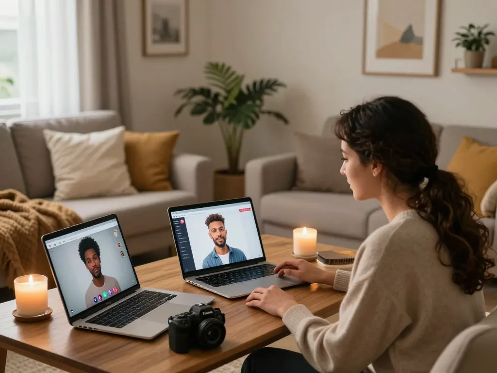 Free AI sex chat experience with diverse avatars enhancing intimate connections in a cozy setting.
