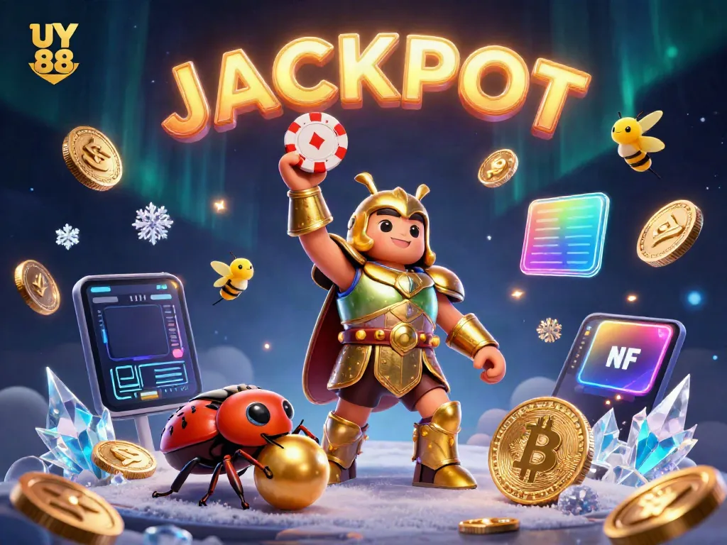 Trò chơi tuyệt vời tại UY 88 với biểu tượng JACKPOT cùng các nhân vật 3D đầy màu sắc.