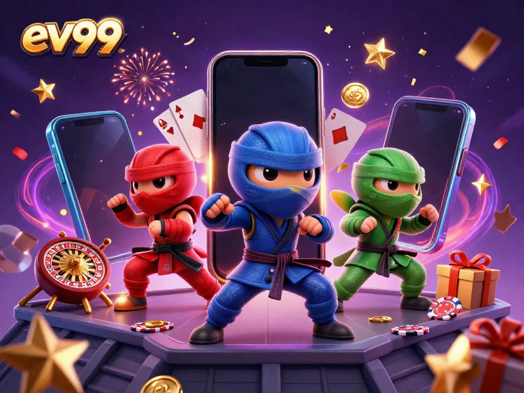 Experience the excitement of ev99 as chameleon ninjas perform alongside dynamic casino elements in 3D.