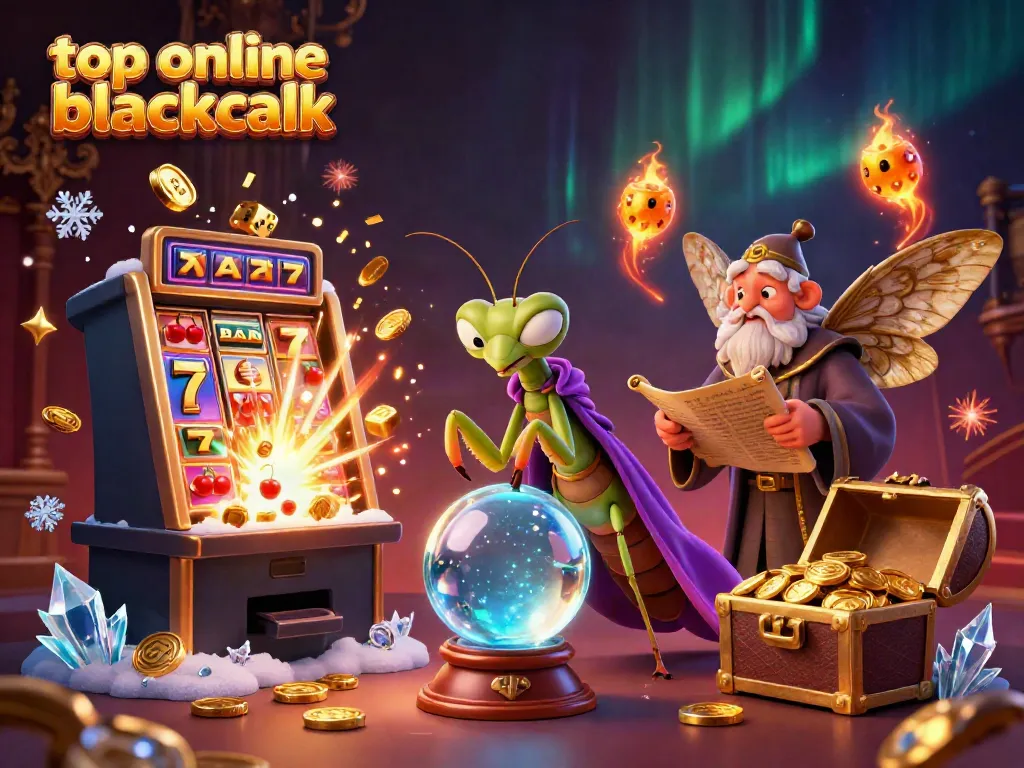 Play top online blackjack with vibrant casino elements and engaging characters in this 3D illustration.