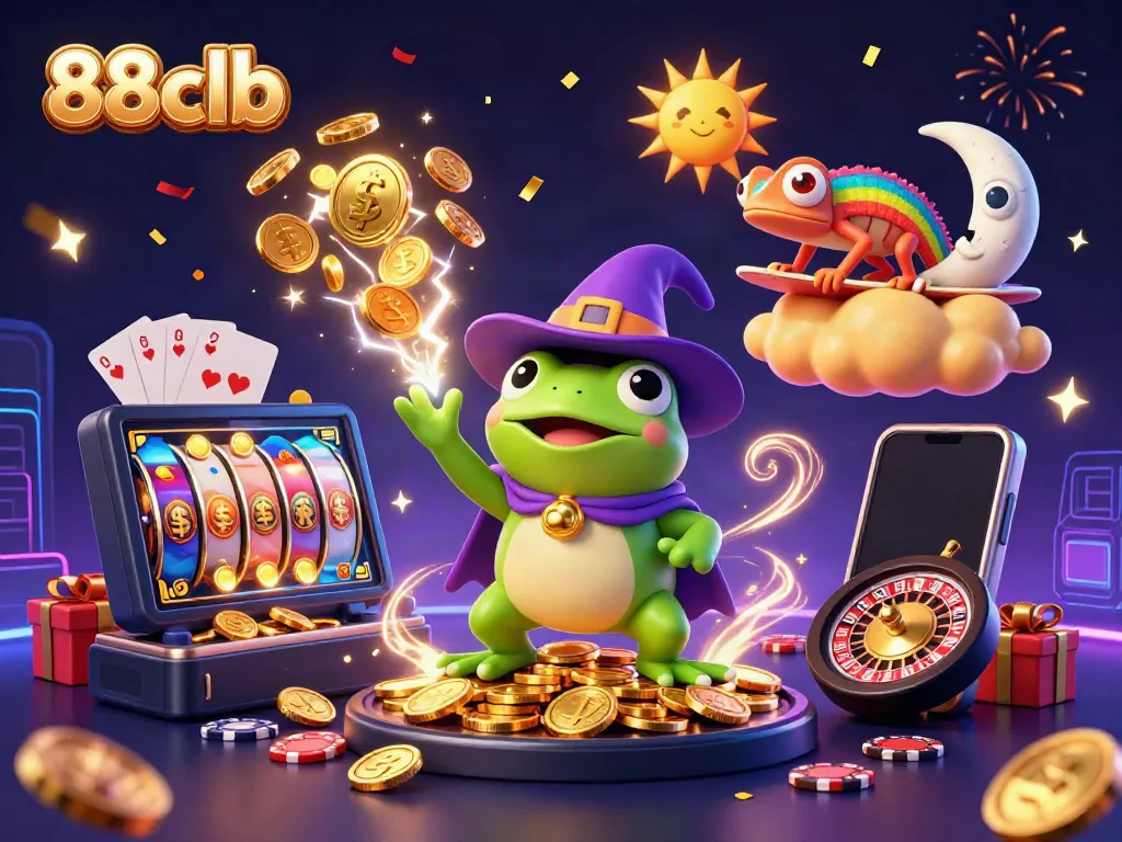 Engage in thrilling gaming at 88clb with a storm of gold and vibrant casino elements.