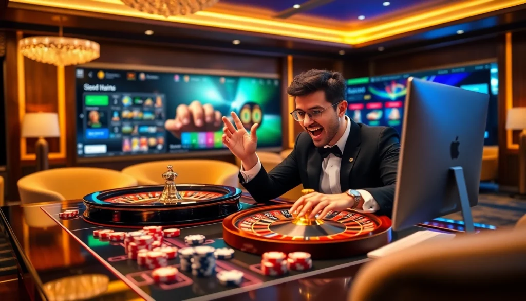 Engaging gaming experience at nhà cái 23Win with vibrant roulette and poker chips for online gamblers.