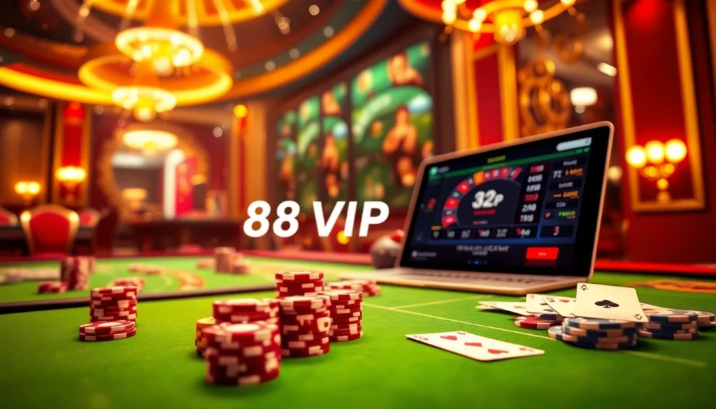 A vibrant online casino scene depicting luxury gambling elements on 68VIP.COM.