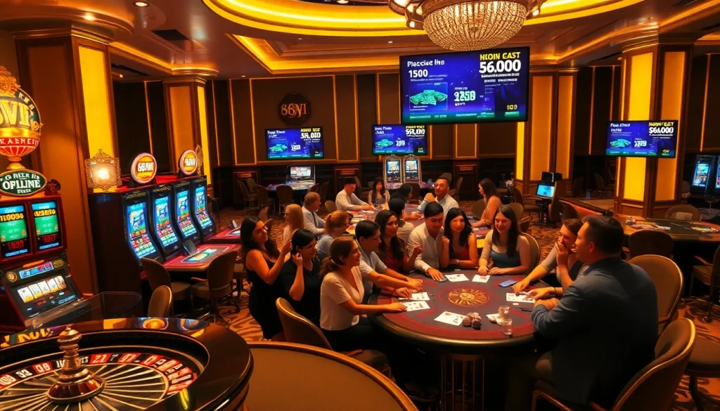 Excited players enjoying high-stakes gambling at a luxury 68VIP casino room.