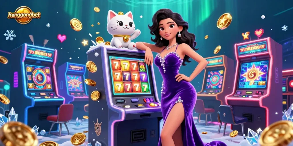 Play exciting games at hengongbet with a glamorous jackpot scene featuring vibrant casino elements.