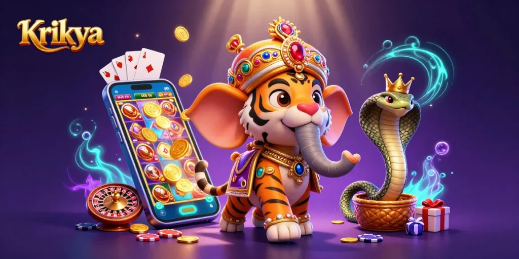 Krikya platform showcases thrilling gaming experience with a lavish maharaja and golden game elements.