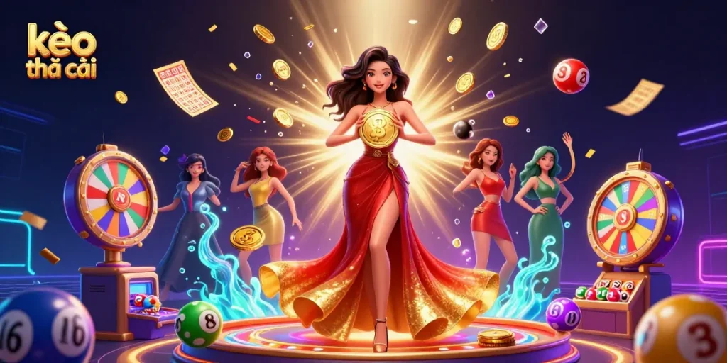 Win big with kèo nhà cái while surrounding a gorgeous woman and vibrant casino elements.