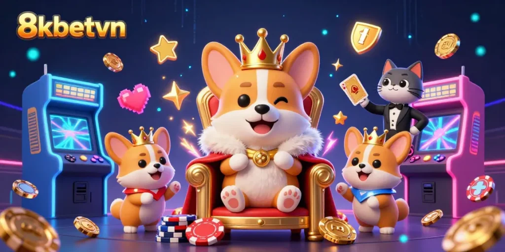 Experience thrilling gaming adventures at 8kbetvn with a wondrous 3D illustration of casino royalty.